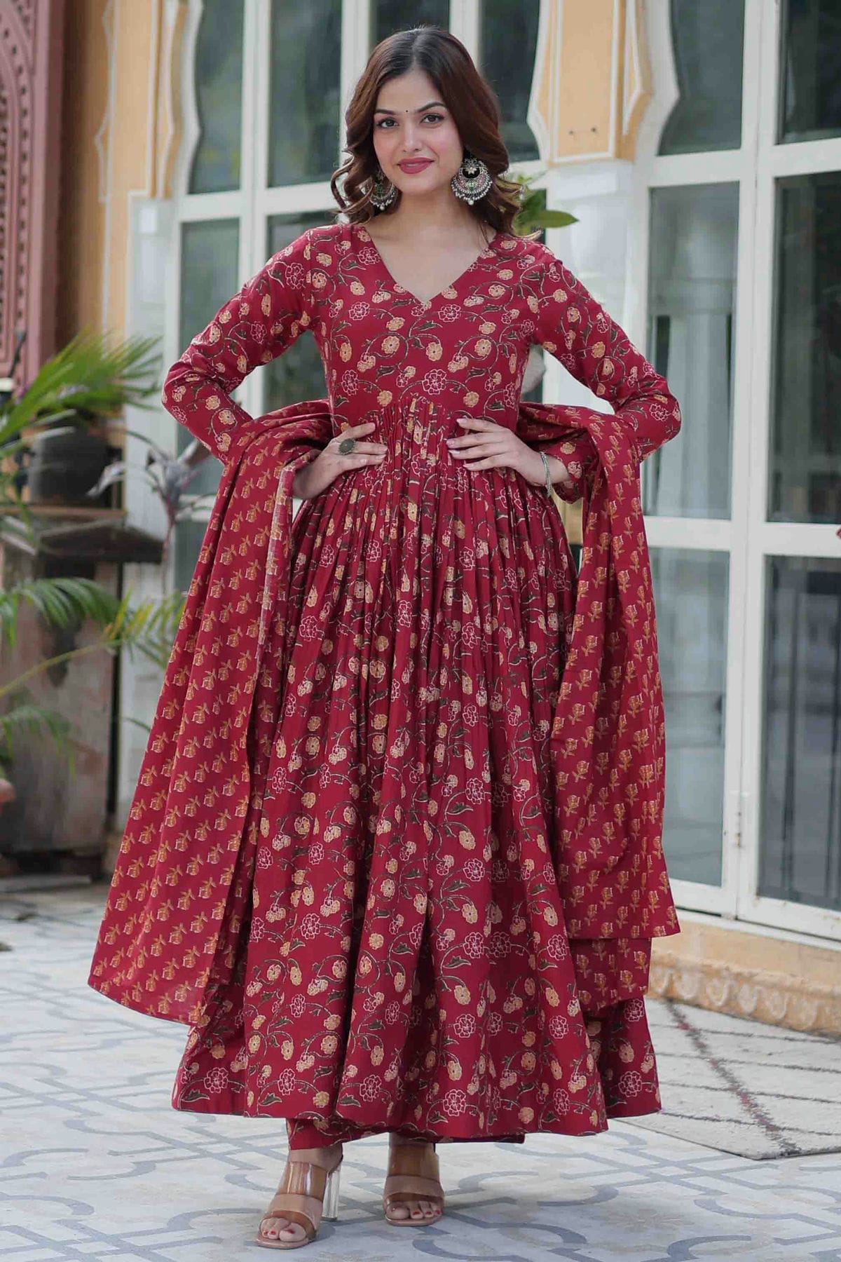 Maroon Colour Cotton Stitched Anarkali Suit VSSS1113918