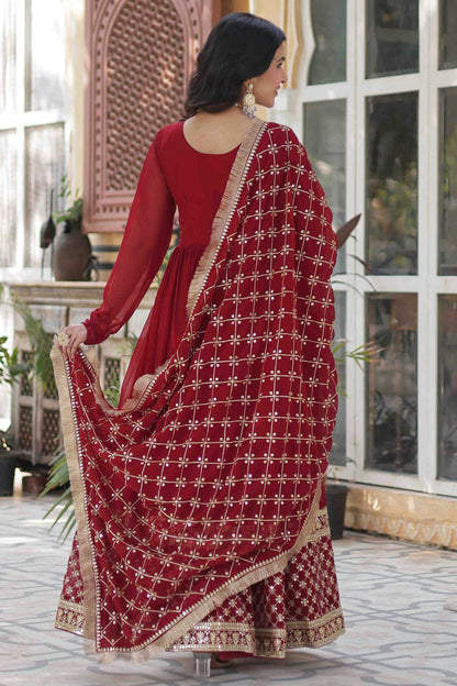 Maroon Colour Embroidery Faux Georgette Gown VSGW1113524