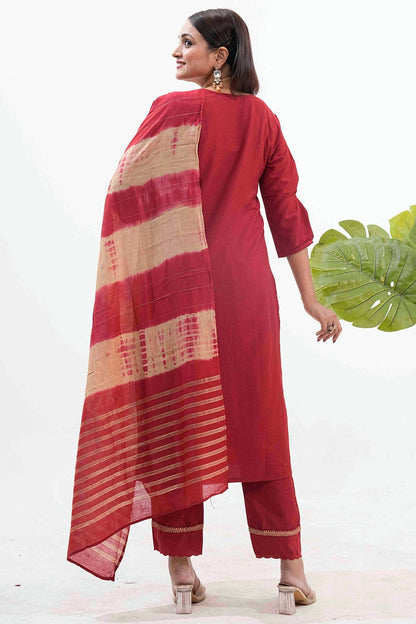 Maroon Colour Embroidery Roman Silk Pant Style Suit VSSS1113523