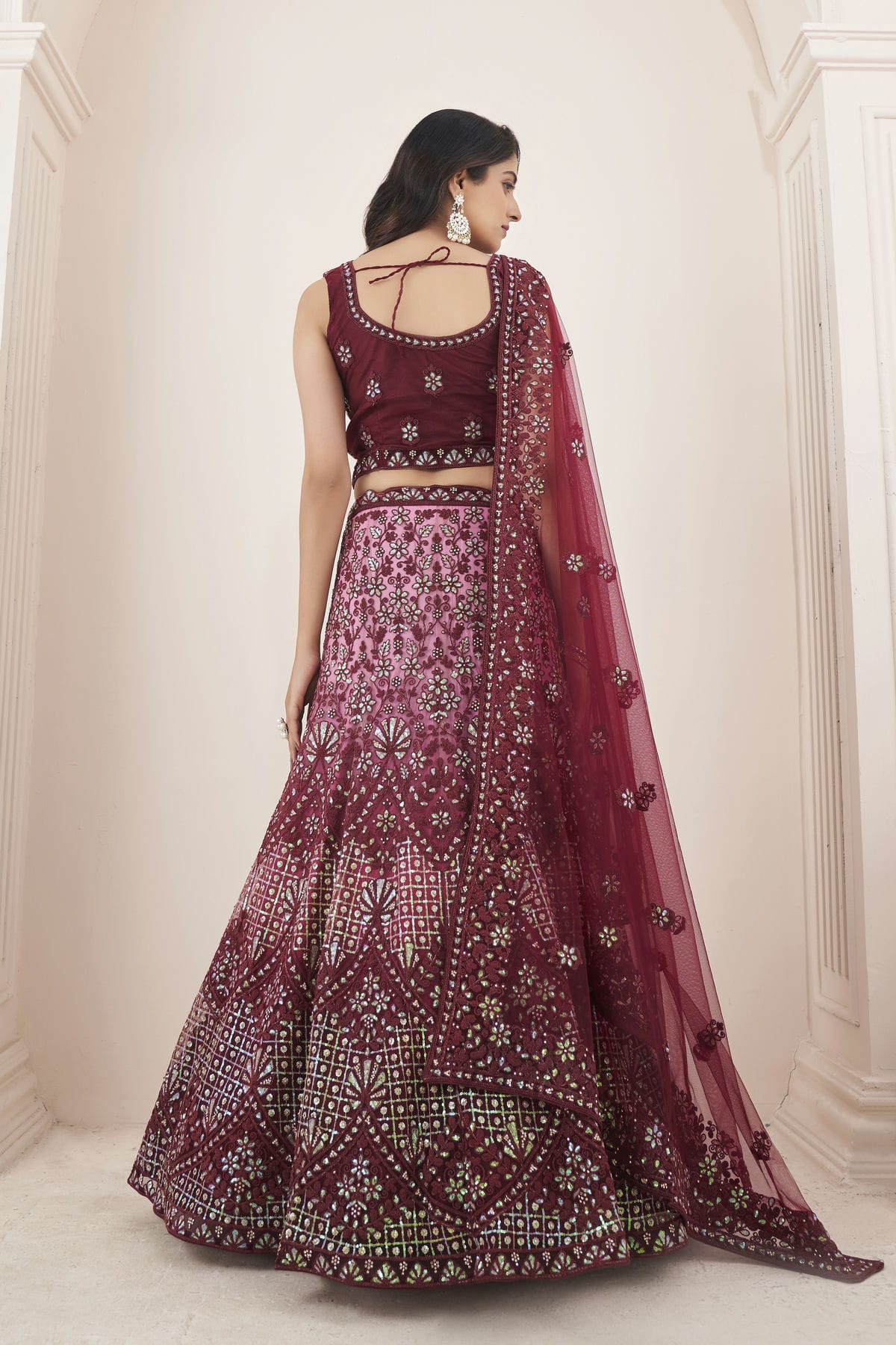 Maroon Colour Embroidery Soft Net Lehenga Choli VSLD1080828