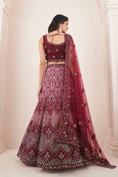 Maroon Colour Embroidery Soft Net Lehenga Choli VSLD1080828
