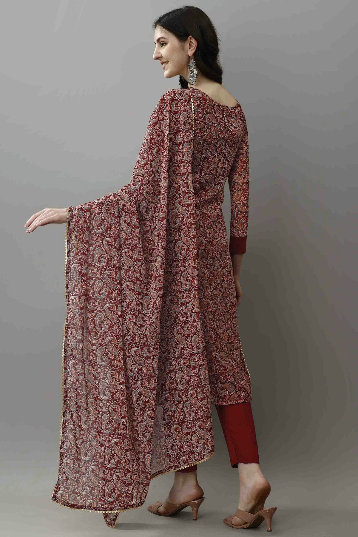 Maroon Colour Faux Georgette Printed Pant Style Suit VSSS1113690