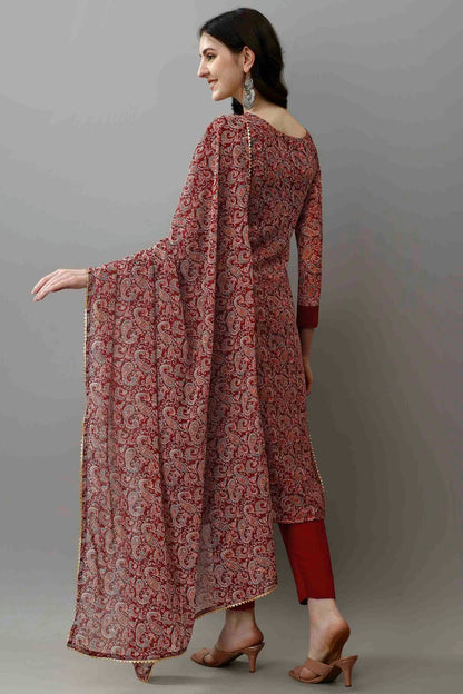 Maroon Colour Faux Georgette Printed Pant Style Suit VSSS1113690