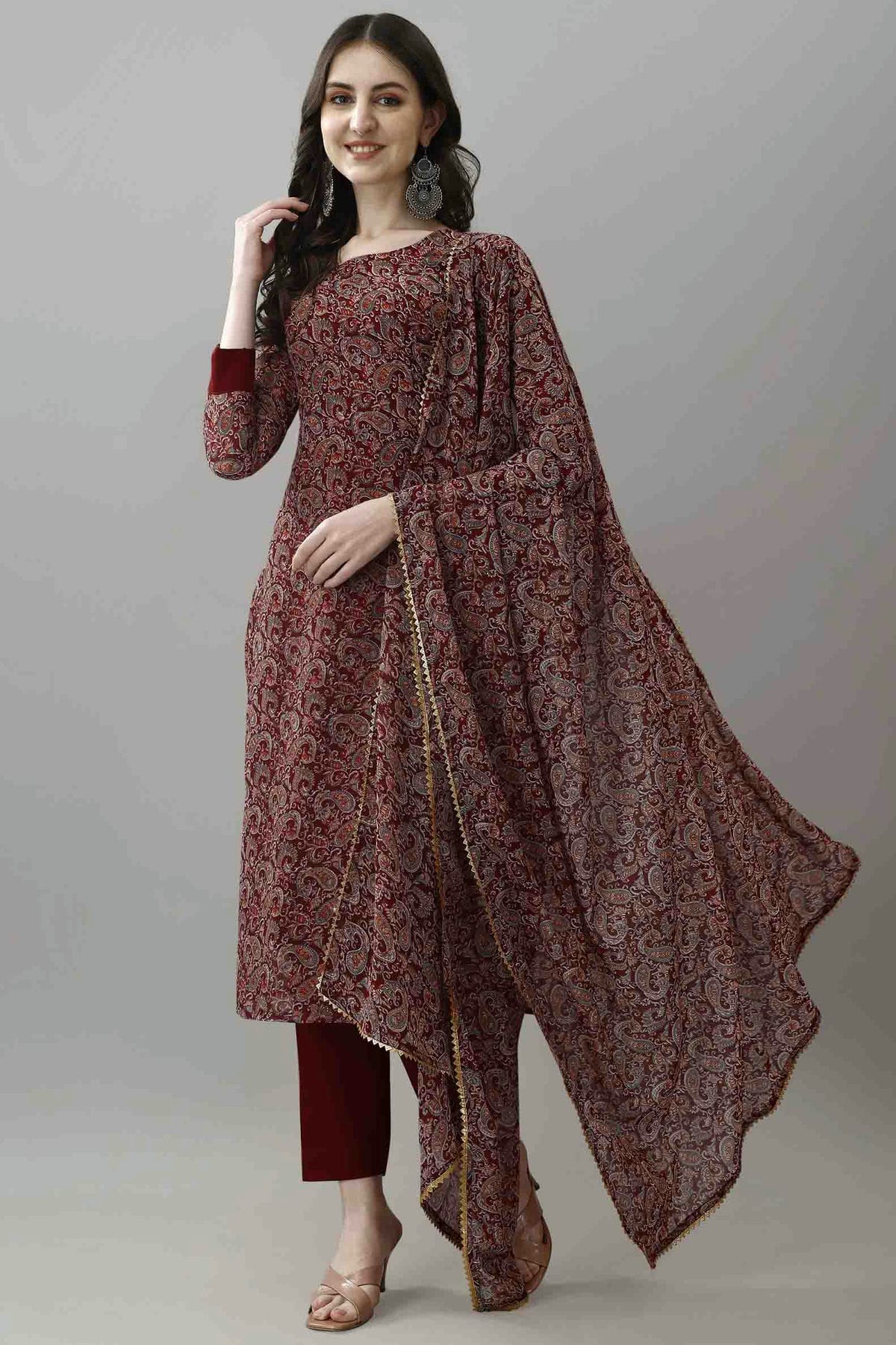 Maroon Colour Faux Georgette Printed Pant Style Suit VSSS1113690