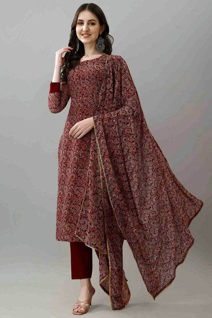 Maroon Colour Faux Georgette Printed Pant Style Suit VSSS1113690