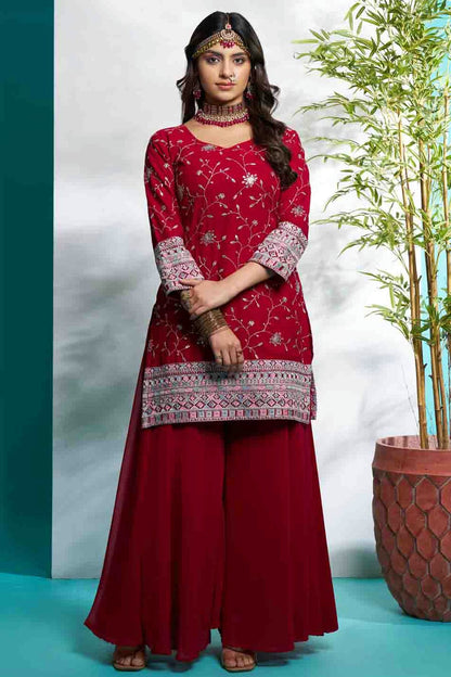 Maroon Colour Faux Georgette Stitched Suit VSSS1112895