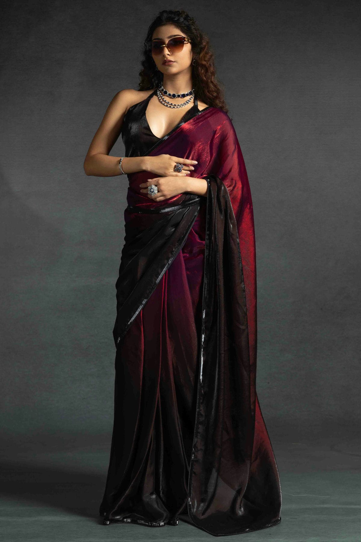 Maroon Colour Fendi Satin Silk Ready To Wear Saree VSSD1122031