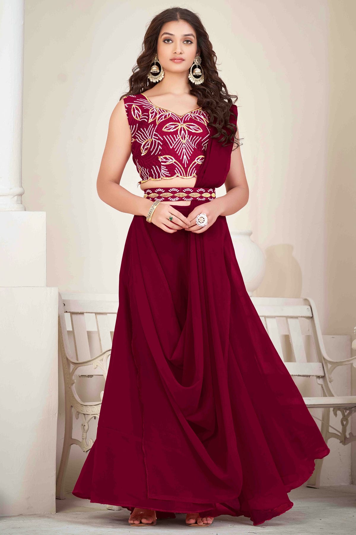 Maroon Colour Georgette Semi Stitched Lehenga Choli VSLC1170051