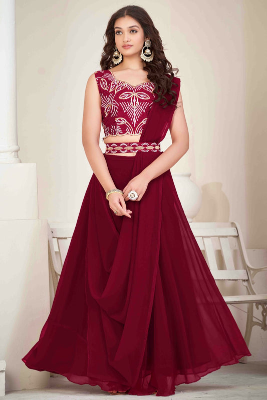 Maroon Colour Georgette Semi Stitched Lehenga Choli VSLC1170051