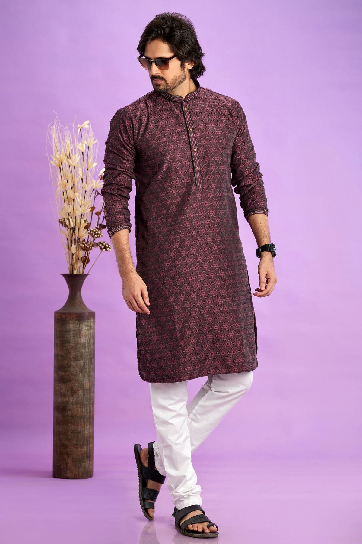 Maroon Colour Jacquard Art Silk Pintex Work Kurta Pajama VSKP1230206