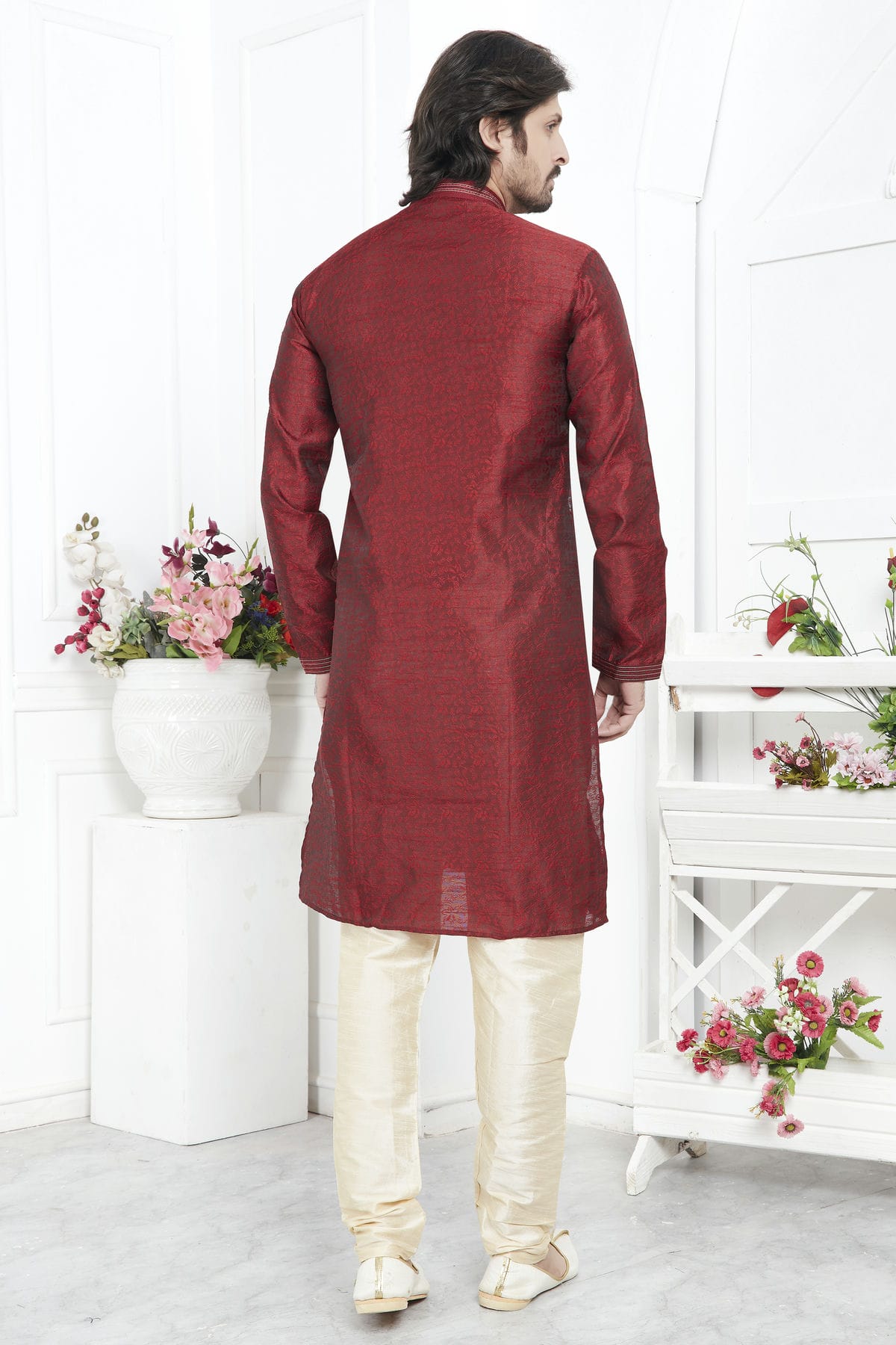 Maroon Colour Jacquard Silk Brocade Kurta Pajama VSKP1230213