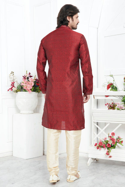 Maroon Colour Jacquard Silk Brocade Kurta Pajama VSKP1230213