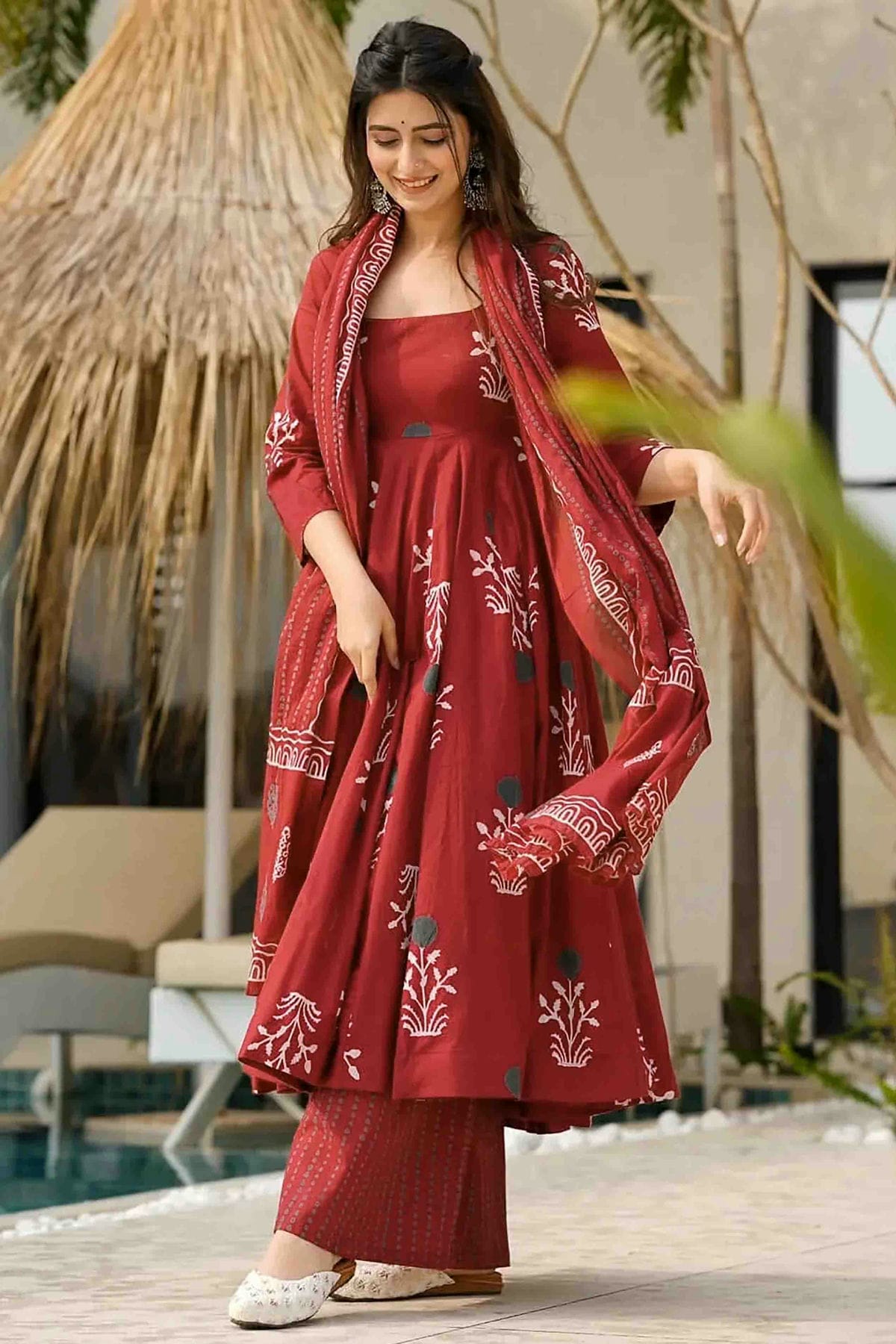Maroon Colour Mal Cotton Stitched Anarkali Suit VSSS1113921
