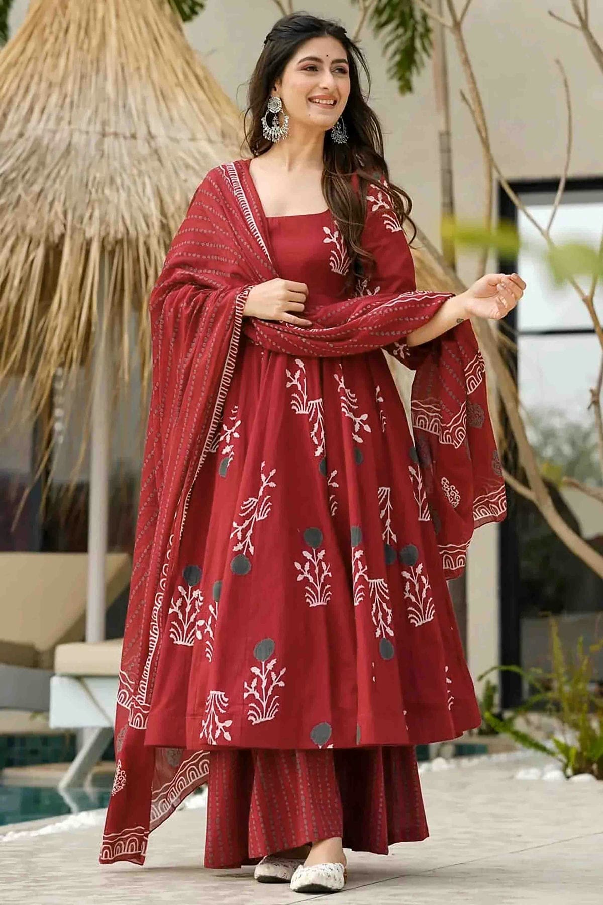 Maroon Colour Mal Cotton Stitched Anarkali Suit VSSS1113921