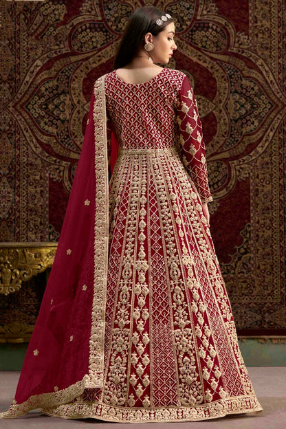 Maroon Colour Net Semi Stitched Anarkali Suit VSSM1050696