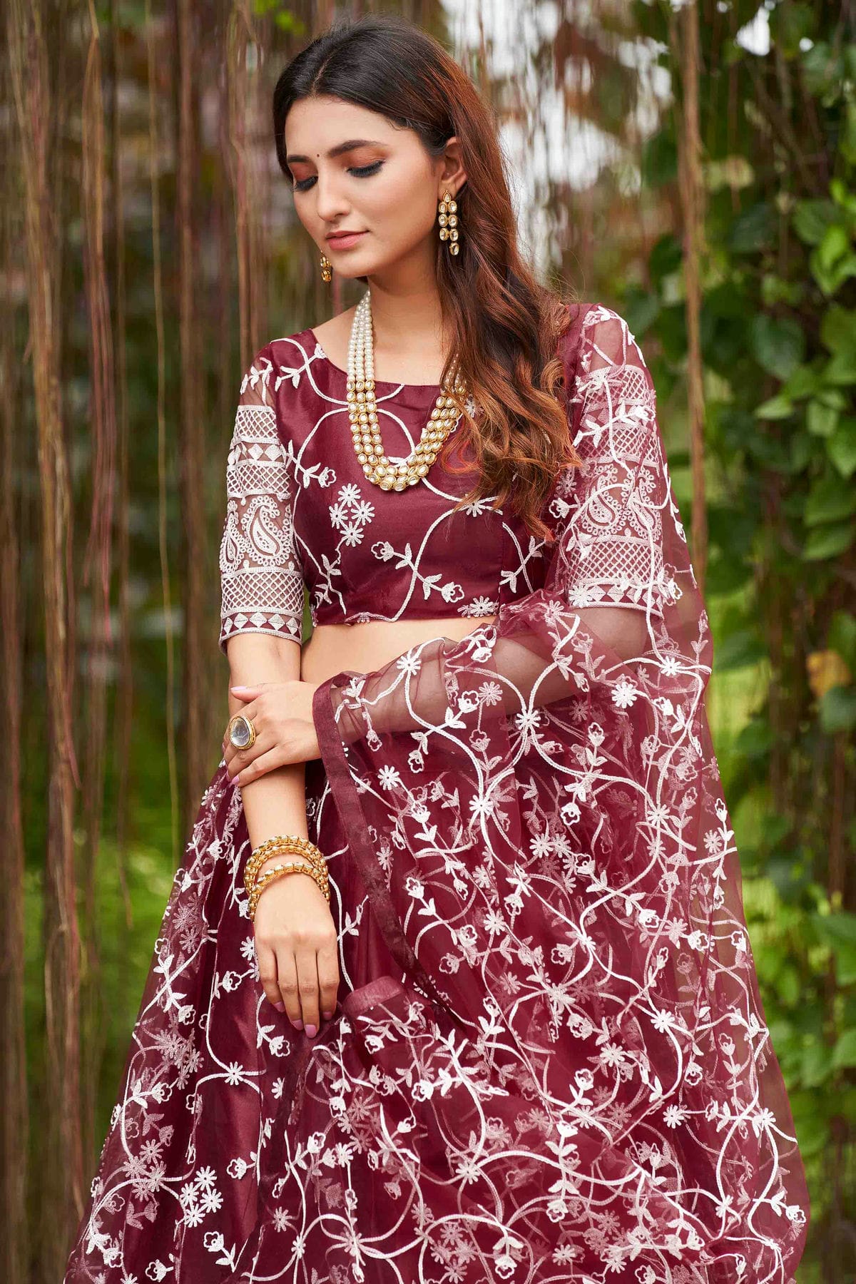 Maroon Colour Net Semi Stitched Lehenga Choli VSLC1170062