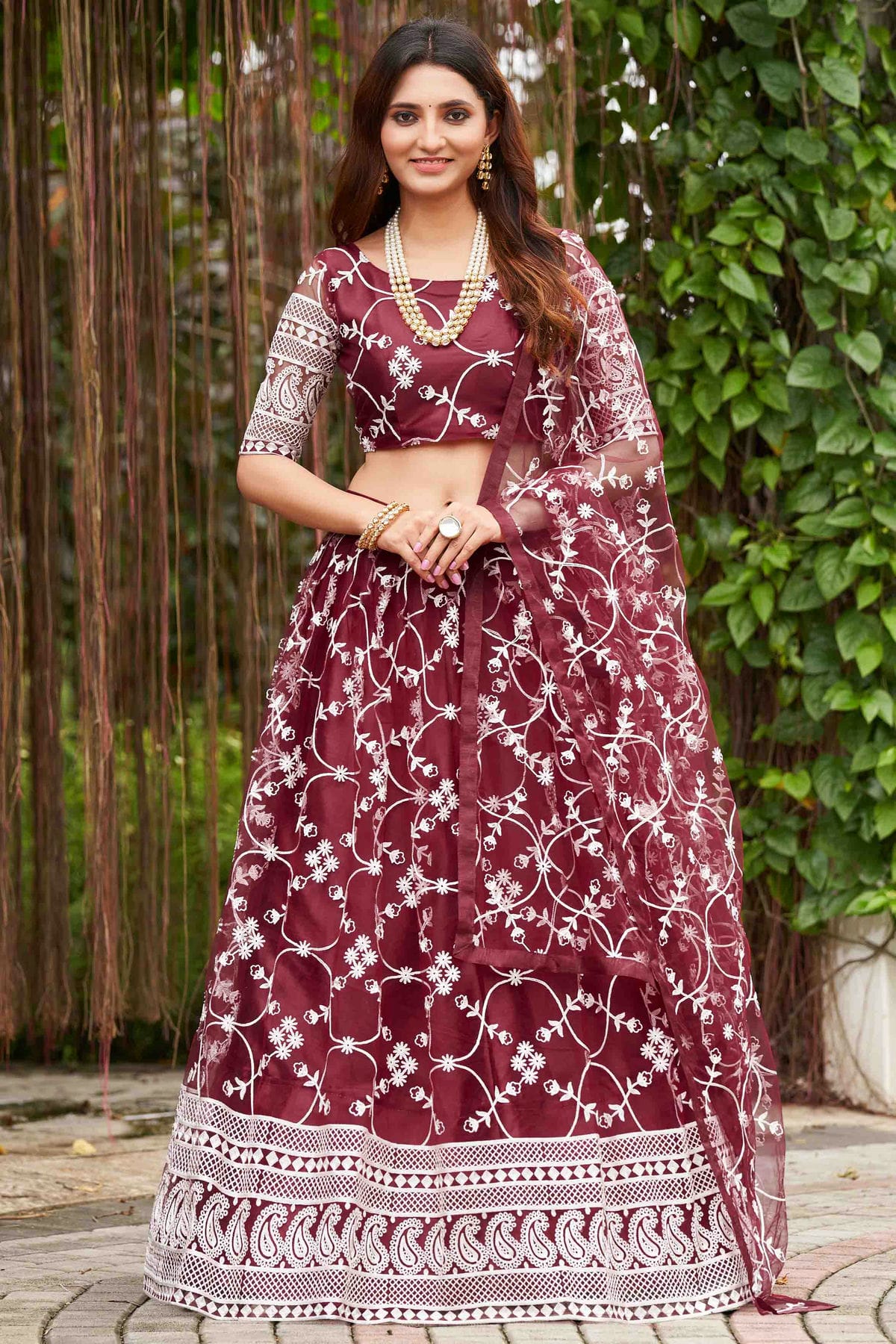 Maroon Colour Net Semi Stitched Lehenga Choli VSLC1170062