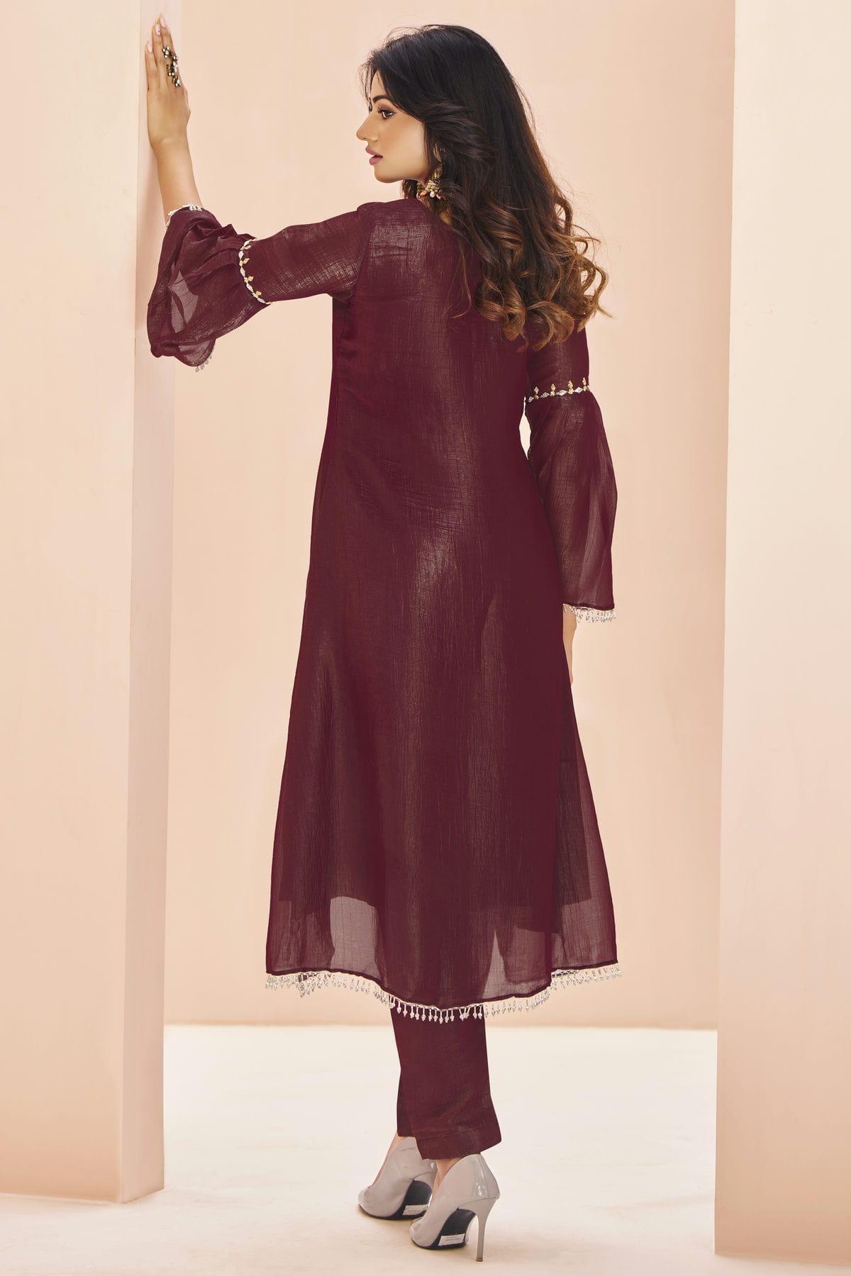 Maroon Colour Organza Indo Western Dress VSTP1080926