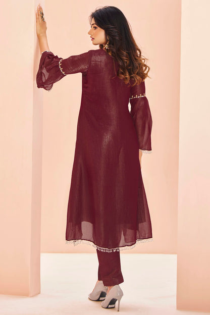 Maroon Colour Organza Indo Western Dress VSTP1080926
