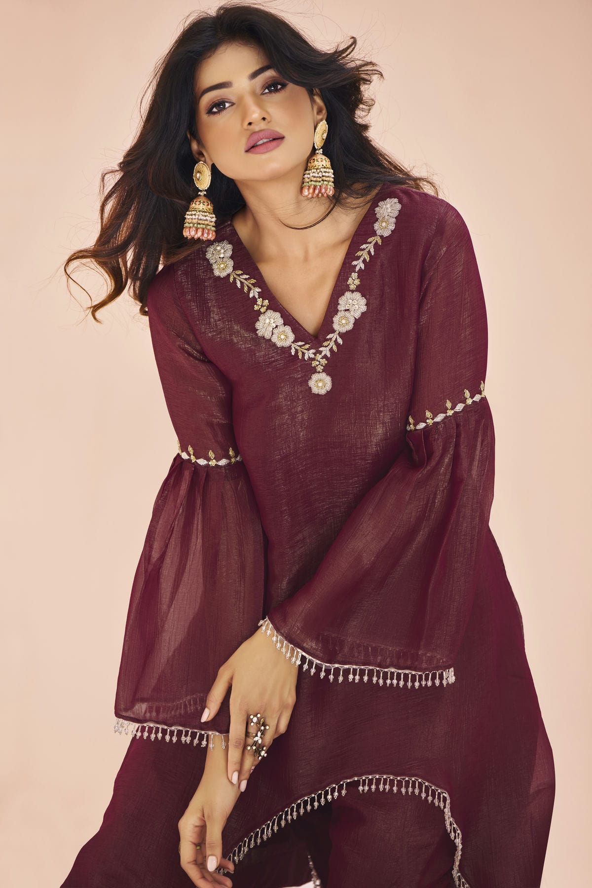 Maroon Colour Organza Indo Western Dress VSTP1080926