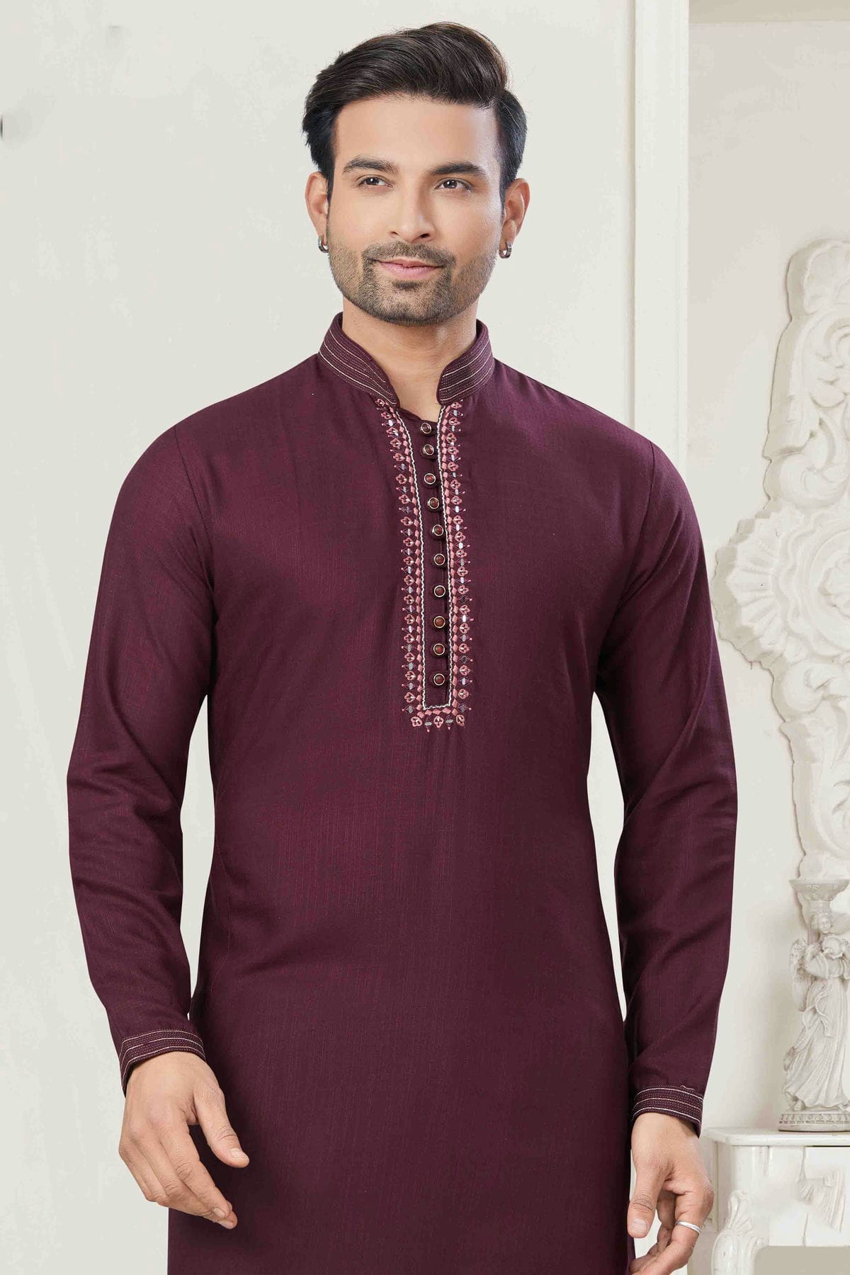 Maroon Colour Pintex Work and Embroidery Cotton Kurta Pajama VSKP1113429