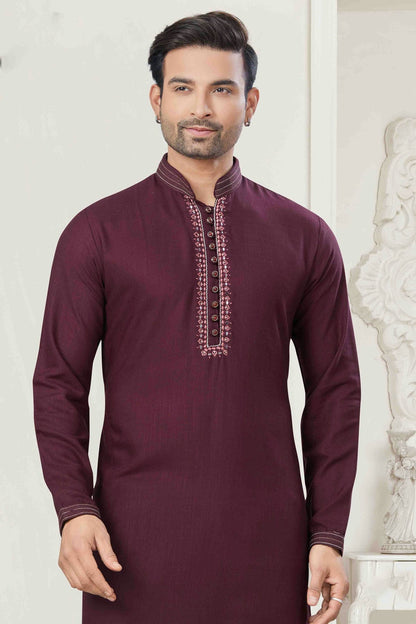 Maroon Colour Pintex Work and Embroidery Cotton Kurta Pajama VSKP1113429