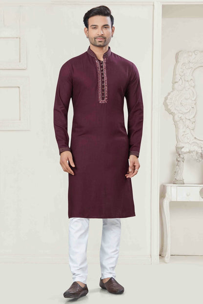 Maroon Colour Pintex Work and Embroidery Cotton Kurta Pajama VSKP1113429