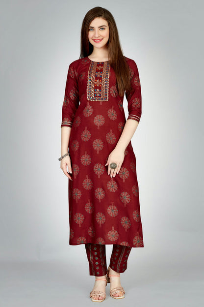 Maroon Colour Rayon Kurta And Pant Set
