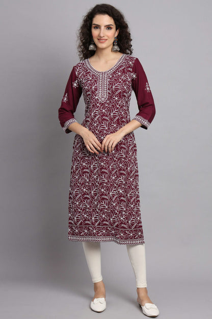 Maroon Colour Rayon Kurti