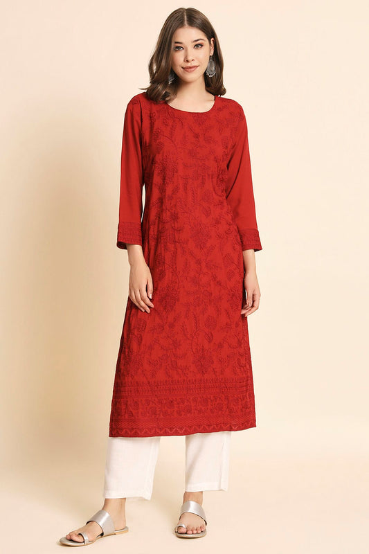 Maroon Colour Rayon Kurti