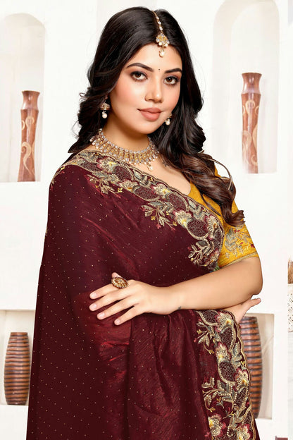 Maroon Colour Satin Silk Designer Saree