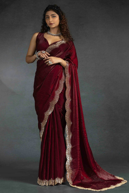 Maroon Colour Satin Silk Designer Saree VSSD1122006