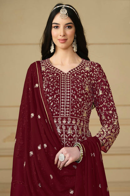Maroon Colour Semi Stitched Faux Georgette Anarkali Suit VSSM1050480