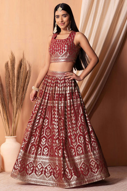 Maroon Colour Semi Stitched Georgette Lehenga Choli