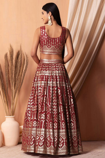 Maroon Colour Semi Stitched Georgette Lehenga Choli