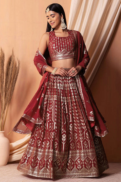 Maroon Colour Semi Stitched Georgette Lehenga Choli