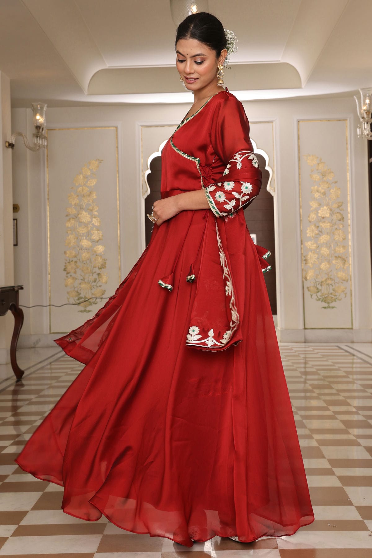 Maroon Colour Semi Stitched Rangoli Silk Anarkali Suit VSSM1170037