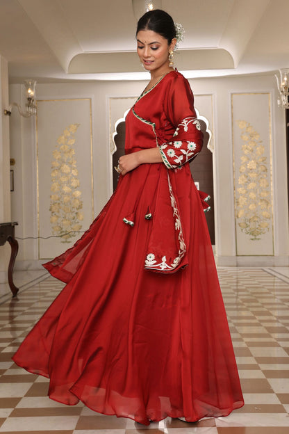 Maroon Colour Semi Stitched Rangoli Silk Anarkali Suit VSSM1170037