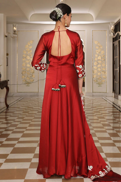 Maroon Colour Semi Stitched Rangoli Silk Anarkali Suit VSSM1170037