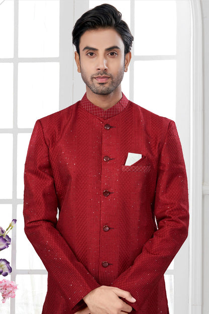 Maroon Colour Silk Dupion Sherwani VSSH1040619