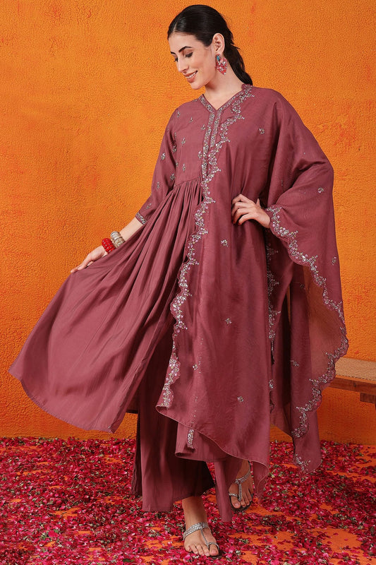Maroon Colour Silk Stitched Salwar Suit