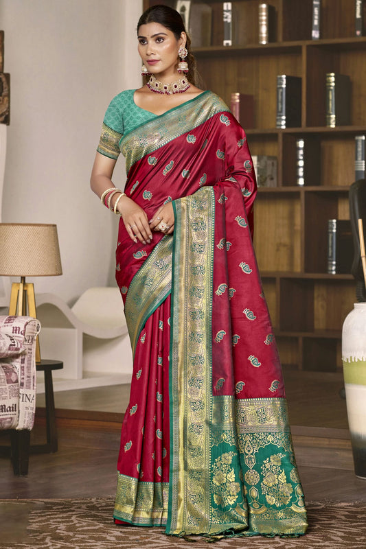 Maroon Colour Silk Woven Work Traditional Saree