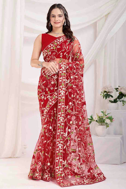 Maroon Colour Soft Net Designer Saree VSSD1112863