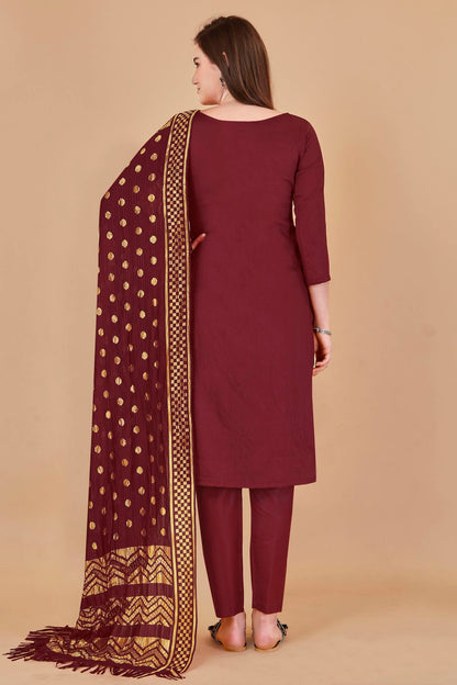 Maroon Colour Unstitched Cotton Jacquard Straight Suit VSUS1160880