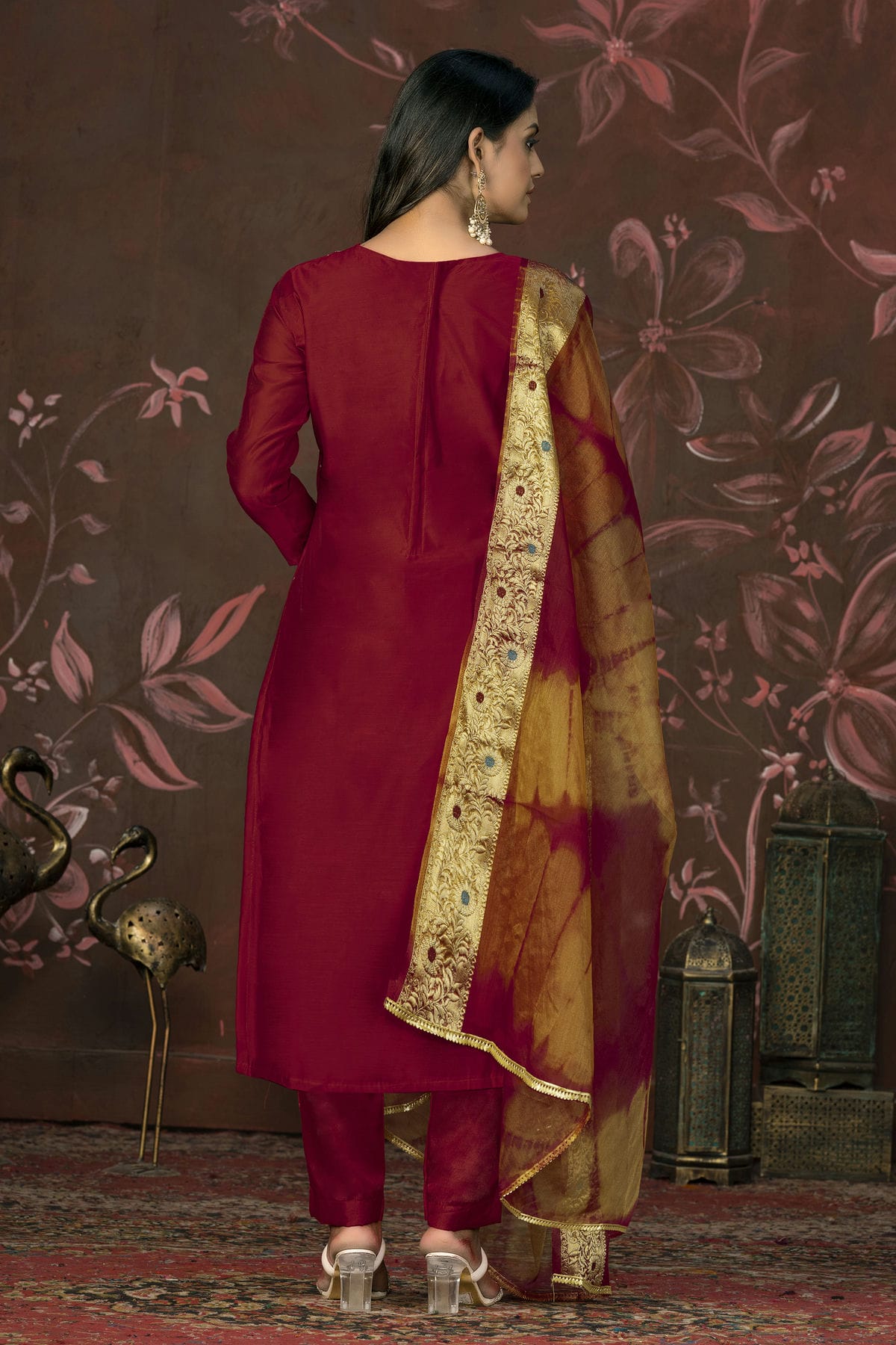 Maroon Colour Unstitched Modal Cotton Pant Style Suit VSUS1161241