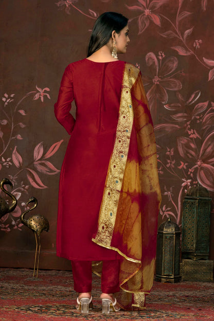 Maroon Colour Unstitched Modal Cotton Pant Style Suit VSUS1161241