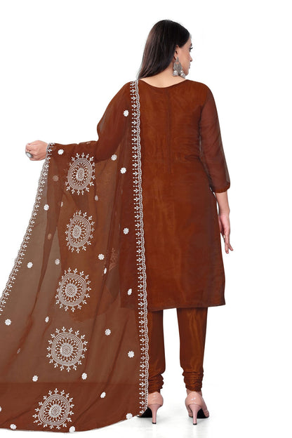 Maroon Colour Unstitched Organza Churidar Suit VSUS1160711