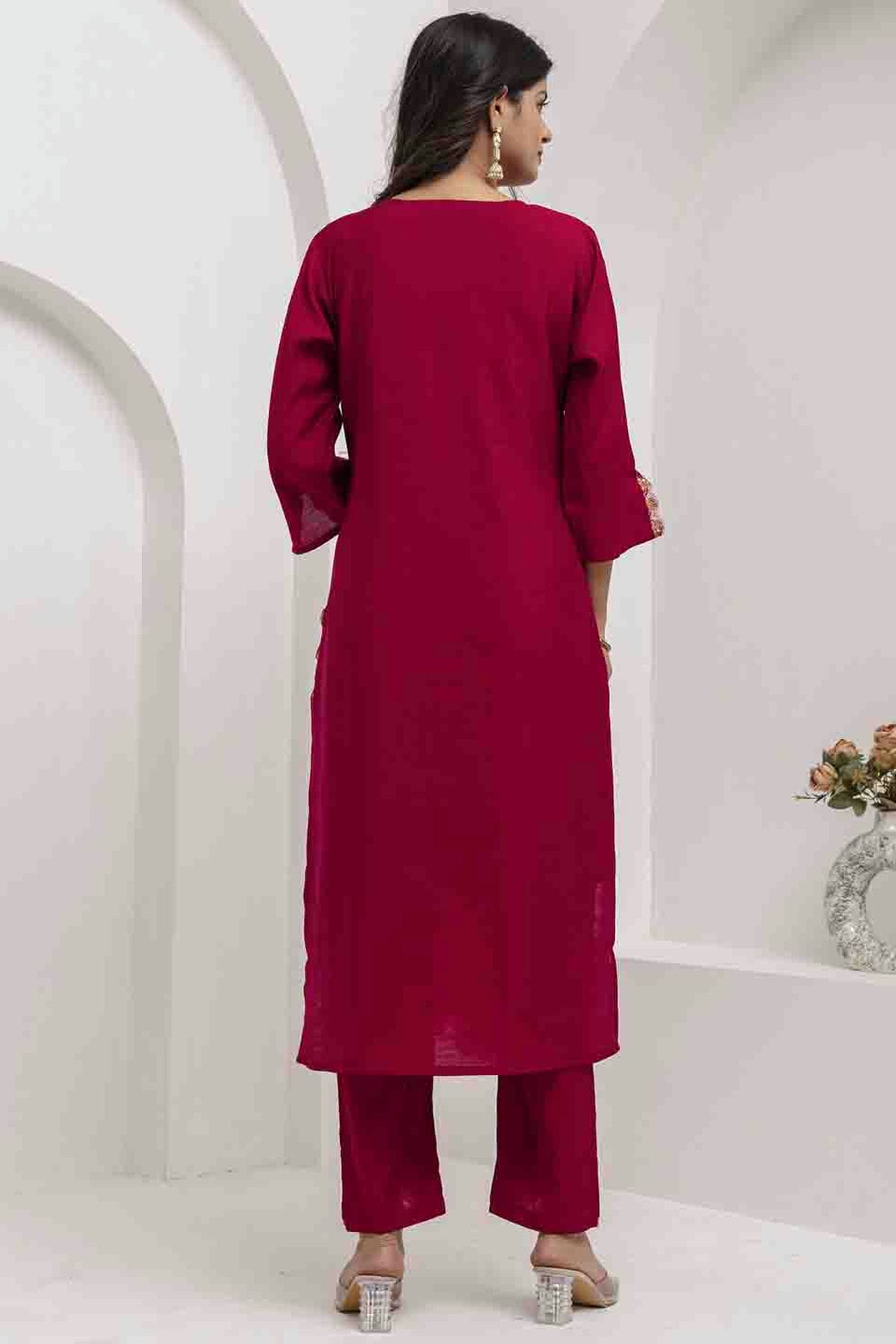 Maroon Colour Viscose Silk Embroidery and Woven Work Pant Style Suit VSSS1113677