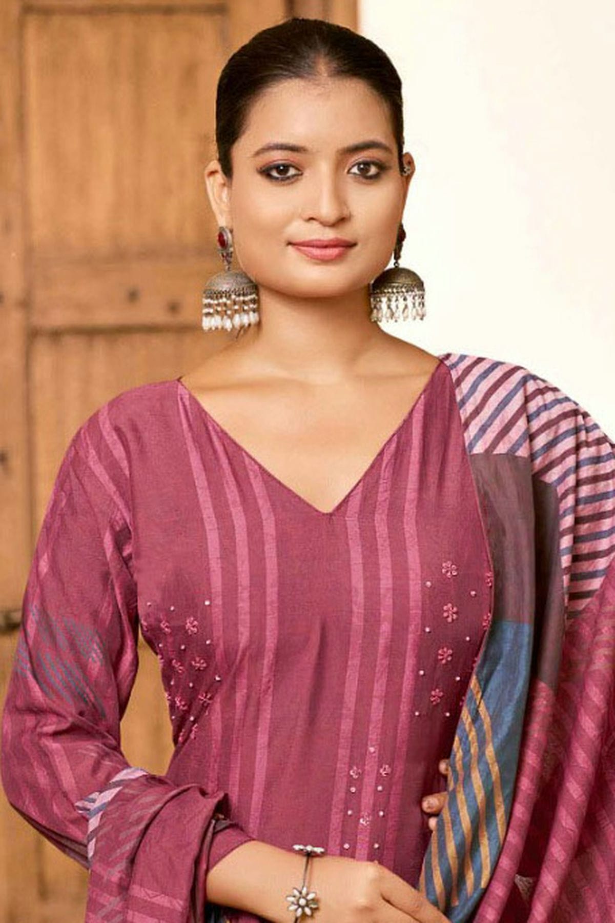 Maroon Colour Viscose Silk Stitched Suit