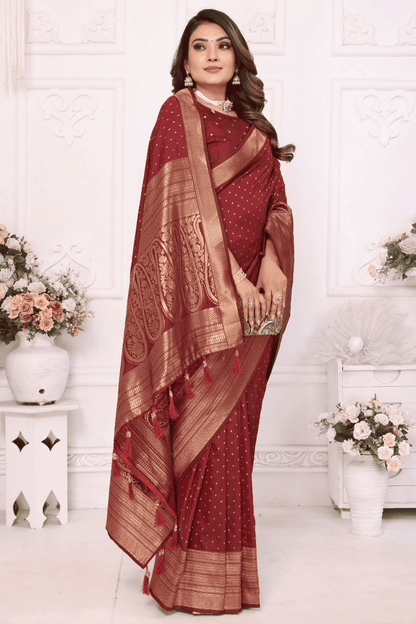 Maroon Colour Woven Work Soft Silk Traditional Saree
